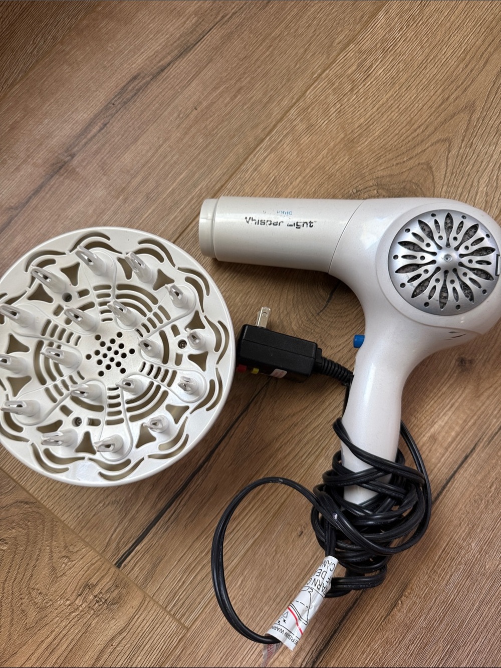 White Hair Dryer with Diffuser - Compact Home Bath Styling Tool